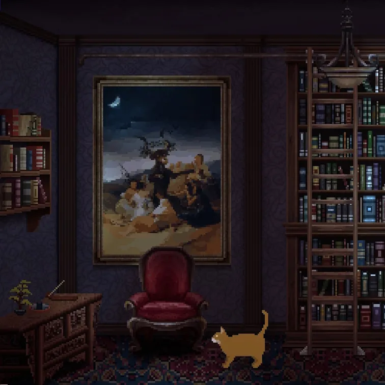 Capture d'écran de Cats and the Other Lives avec une citation du Sabbat des sorcières de Goya